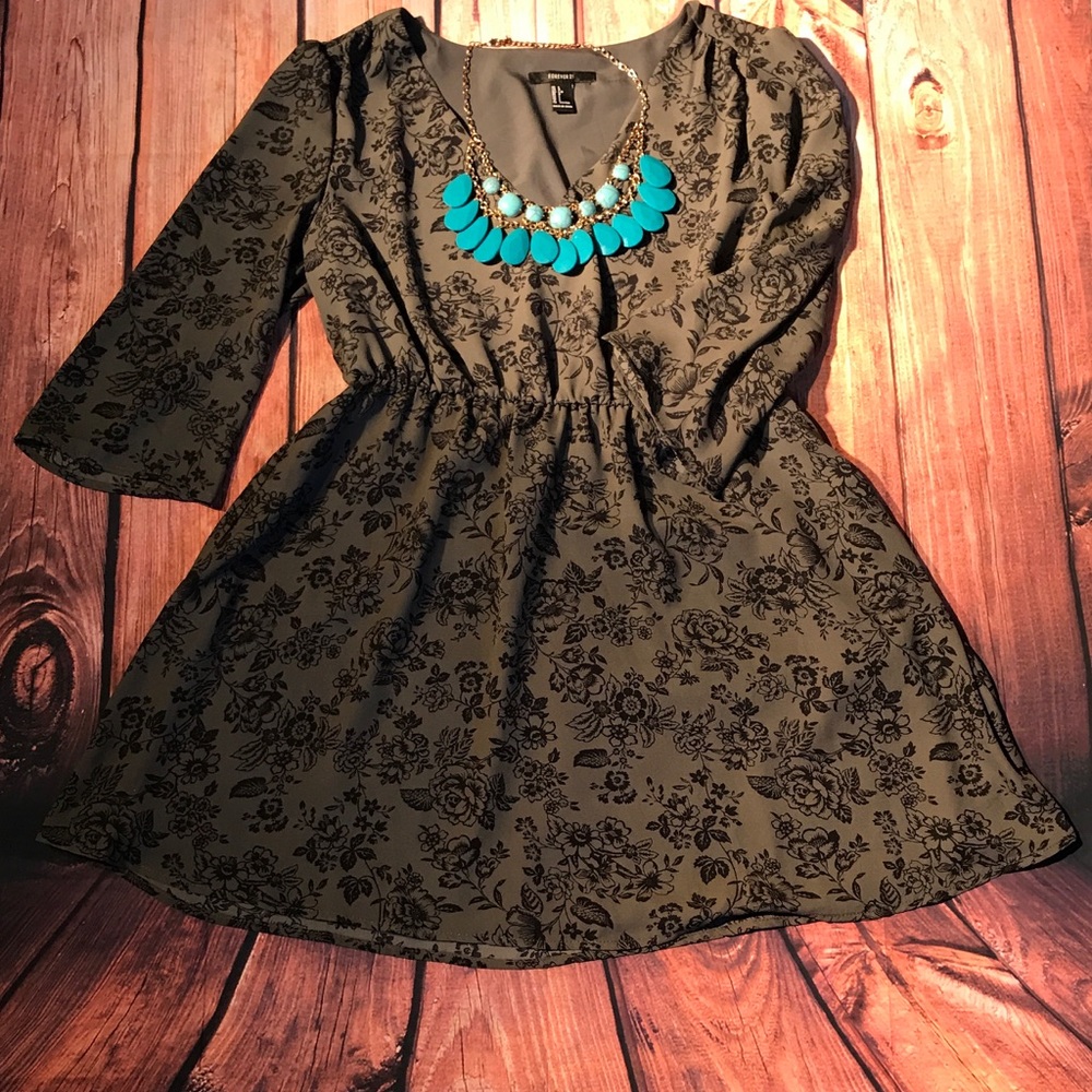 Black and gray flowered dress